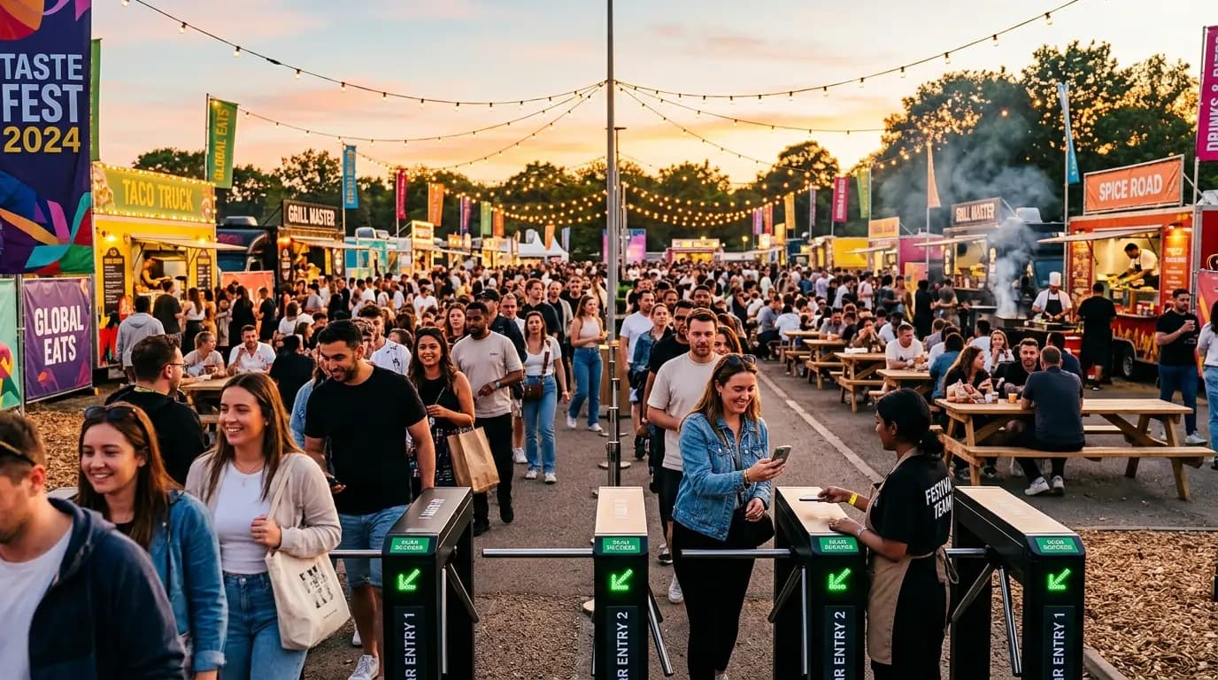 Crowds entering a food festival